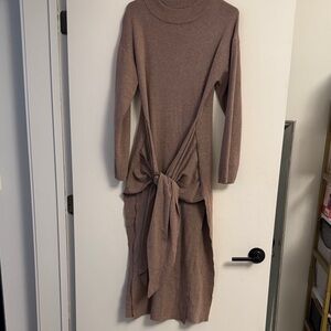 Brown Knit Dress with slimming front tie